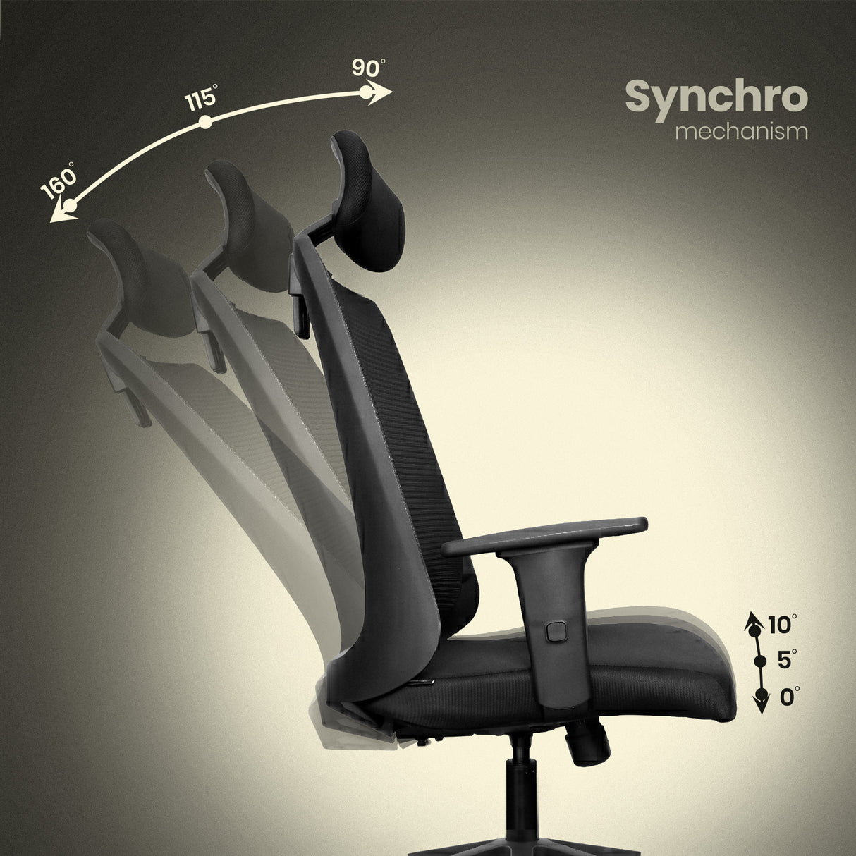 Ergonomic office chair with synchro mechanism illustration on a gradient background