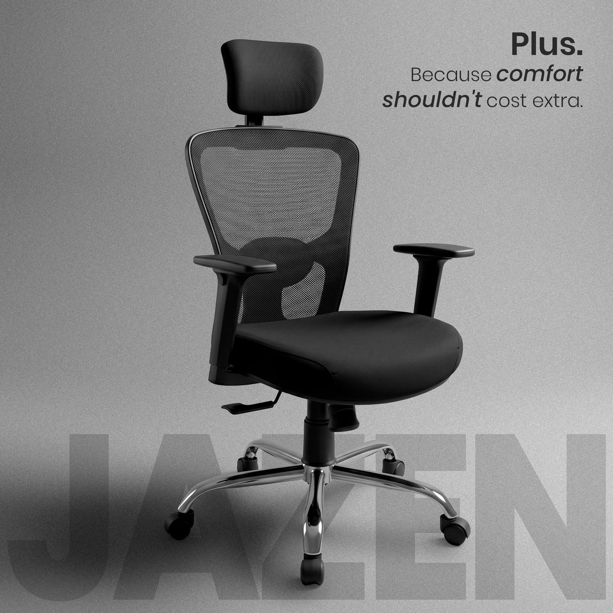 image of an ergonomic office chair black color with text Jazen