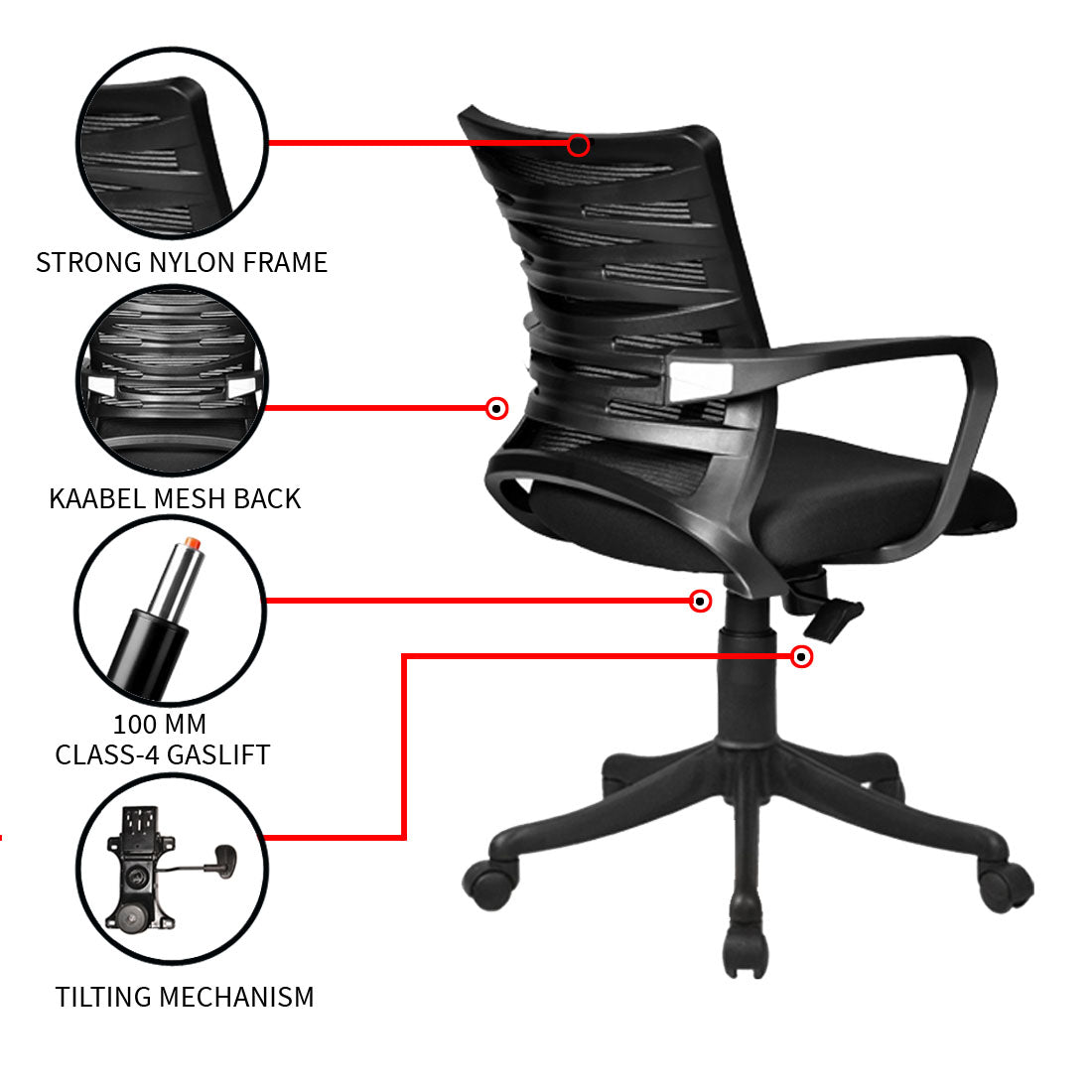 Kaabel Mesh Back Chair Workstation chairs - makemychairs