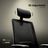 Black office chair with 2D adjustable headrest on a gray background
