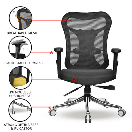 Optimus Elite Medium Back Chair Workstation chairs - makemychairs