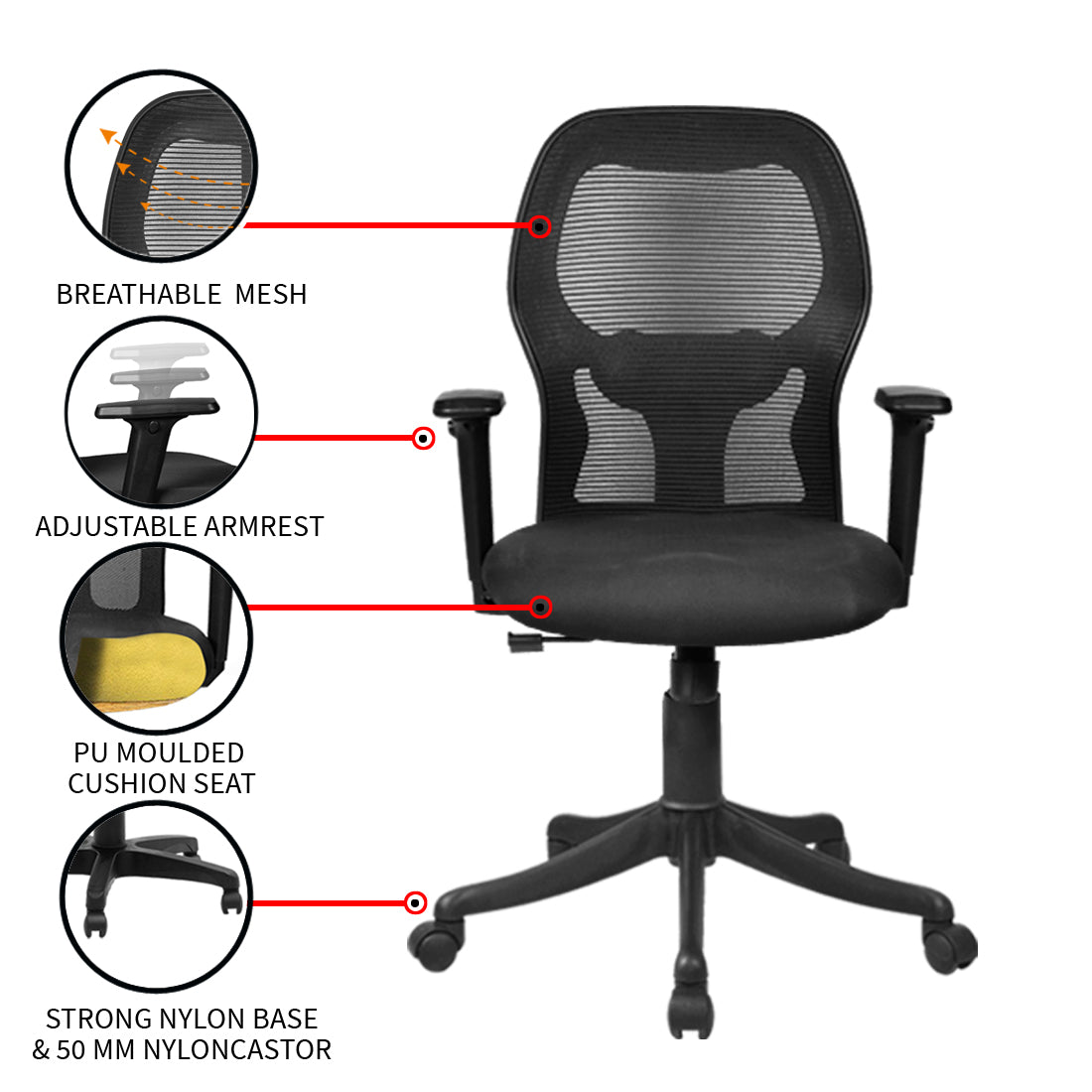 Marvel 2 Medium Back Chair Workstation chairs - makemychairs