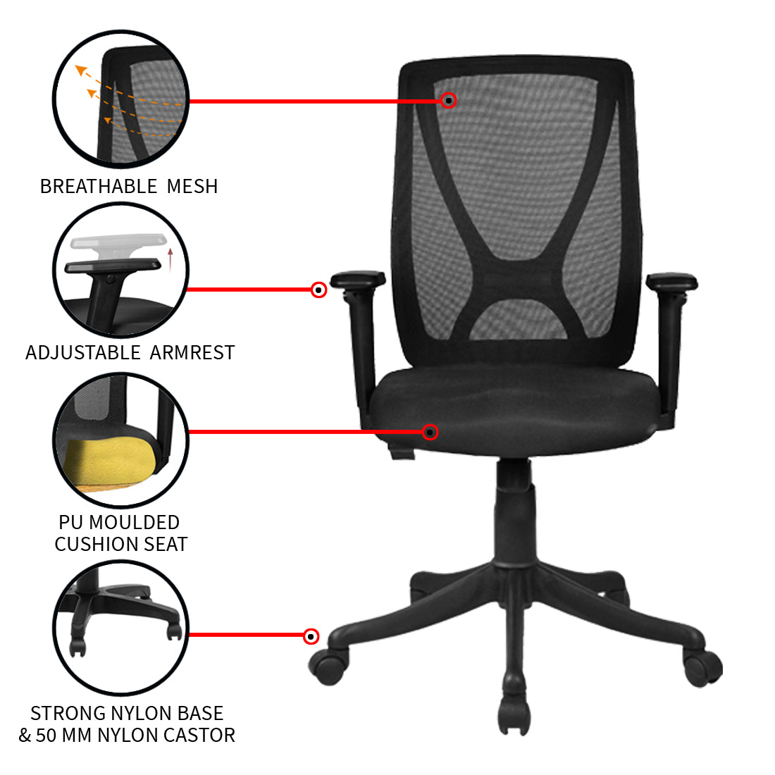 Xtream Medium Back Chair Workstation chairs - makemychairs